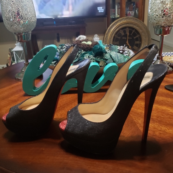Authentic Christian Louboutin size 37 Black Glitt - Picture 1 of 16